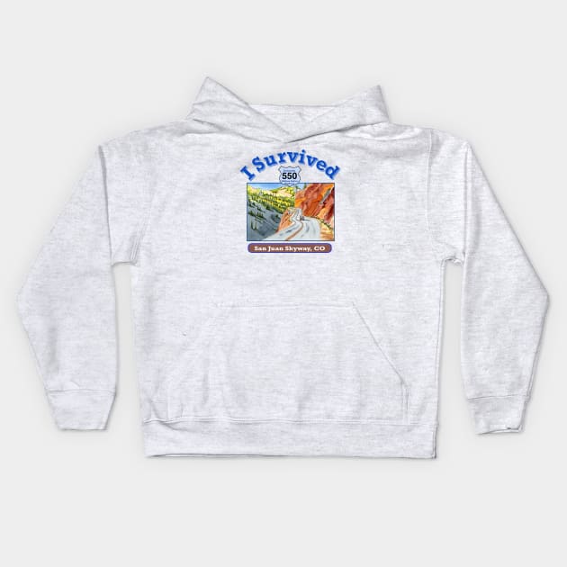 I Survived Hwy 550 Colorado, San Juan Skyway Kids Hoodie by MMcBuck